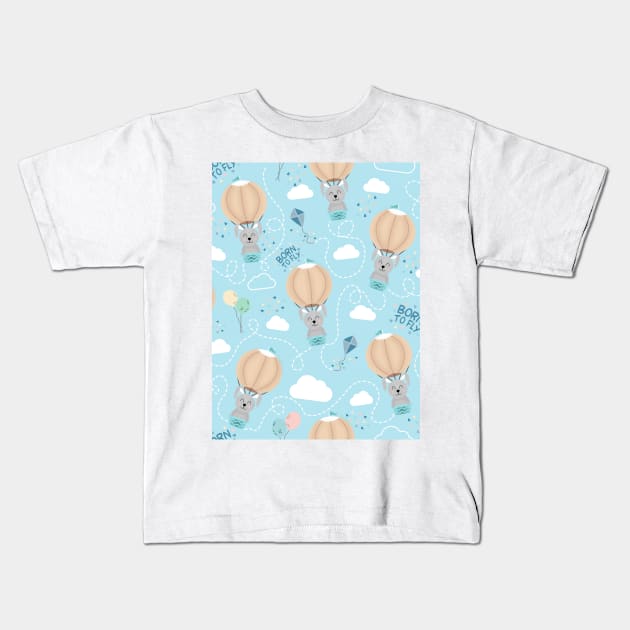 Born to fly bunny blue background Kids T-Shirt by Arch4Design